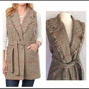 Houndstooth Fringe Belted Vest
